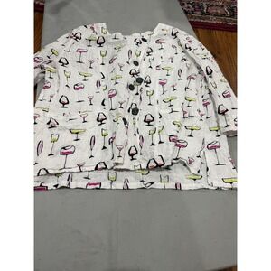 Art to Wear Womens Shana Cocktail Print Crinkle Blouse XL White Pink Lime